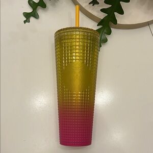 Starbucks 2022 Lemon Yellow Pink Gradient Ombre Grid Venti 24oz Tumbler